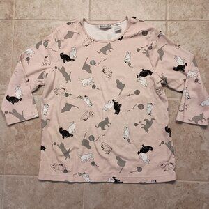 Bonnie Evans 3/4 Sleeve Top Shirt Cats Kittens Crew neck